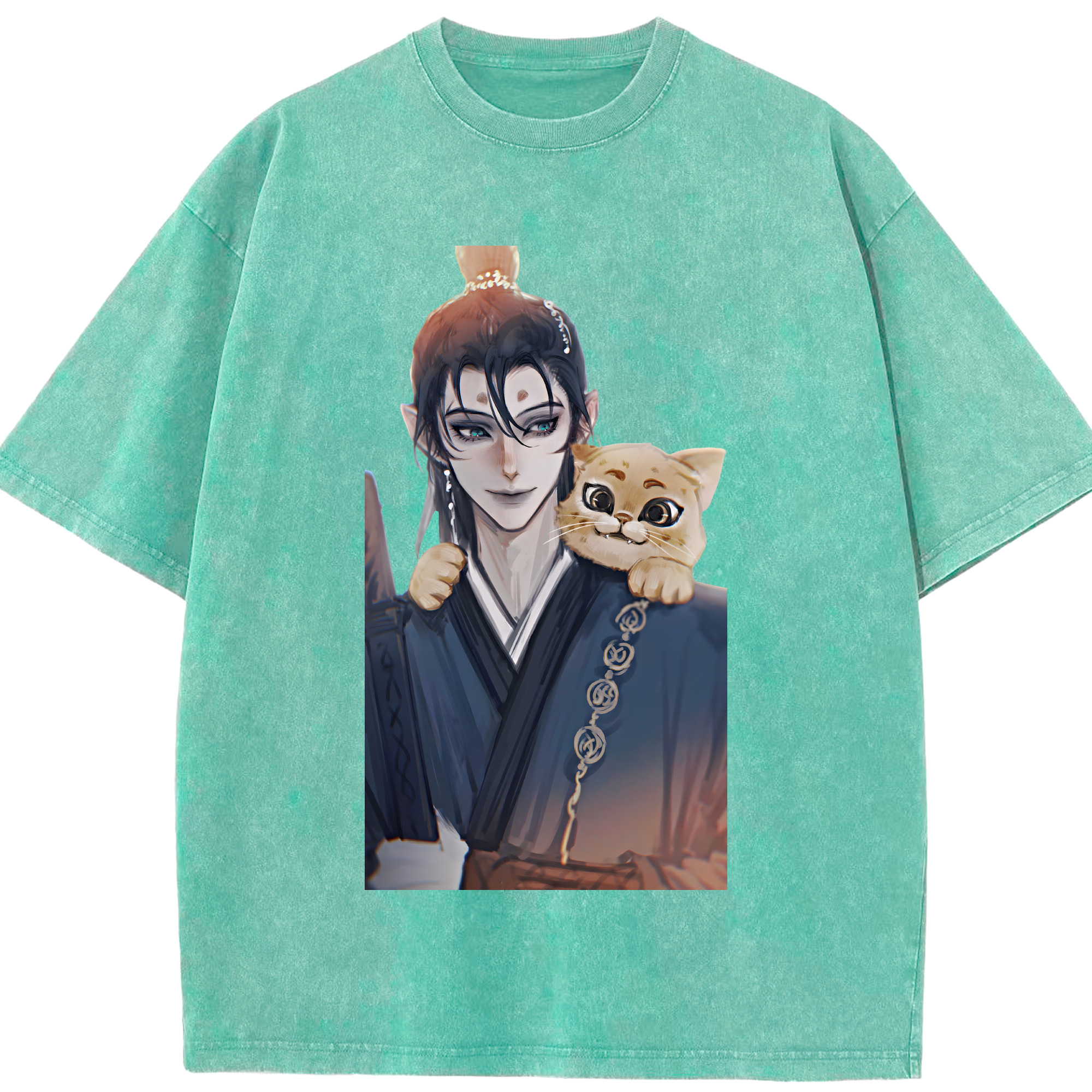 （画像用） Ne Zha 2 ナタ 魔童の大暴れ 綿100% ヴィンテージ風 半袖Tシャツ（フロントプリント）